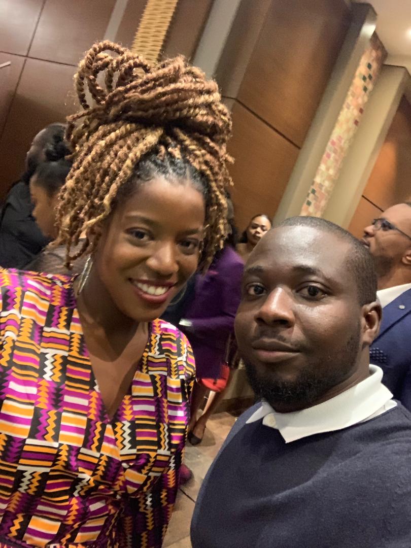  Jennifer D. Laws with Charles Owusu at the Golden Movie Awards on August 24, 2019.