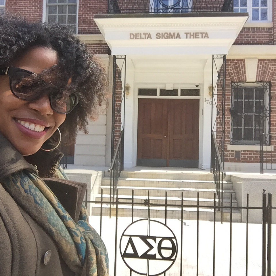 Jennifer D. Laws stands in front of Delta Sigma Theta Sorority, Inc. headquarters in April 2016.